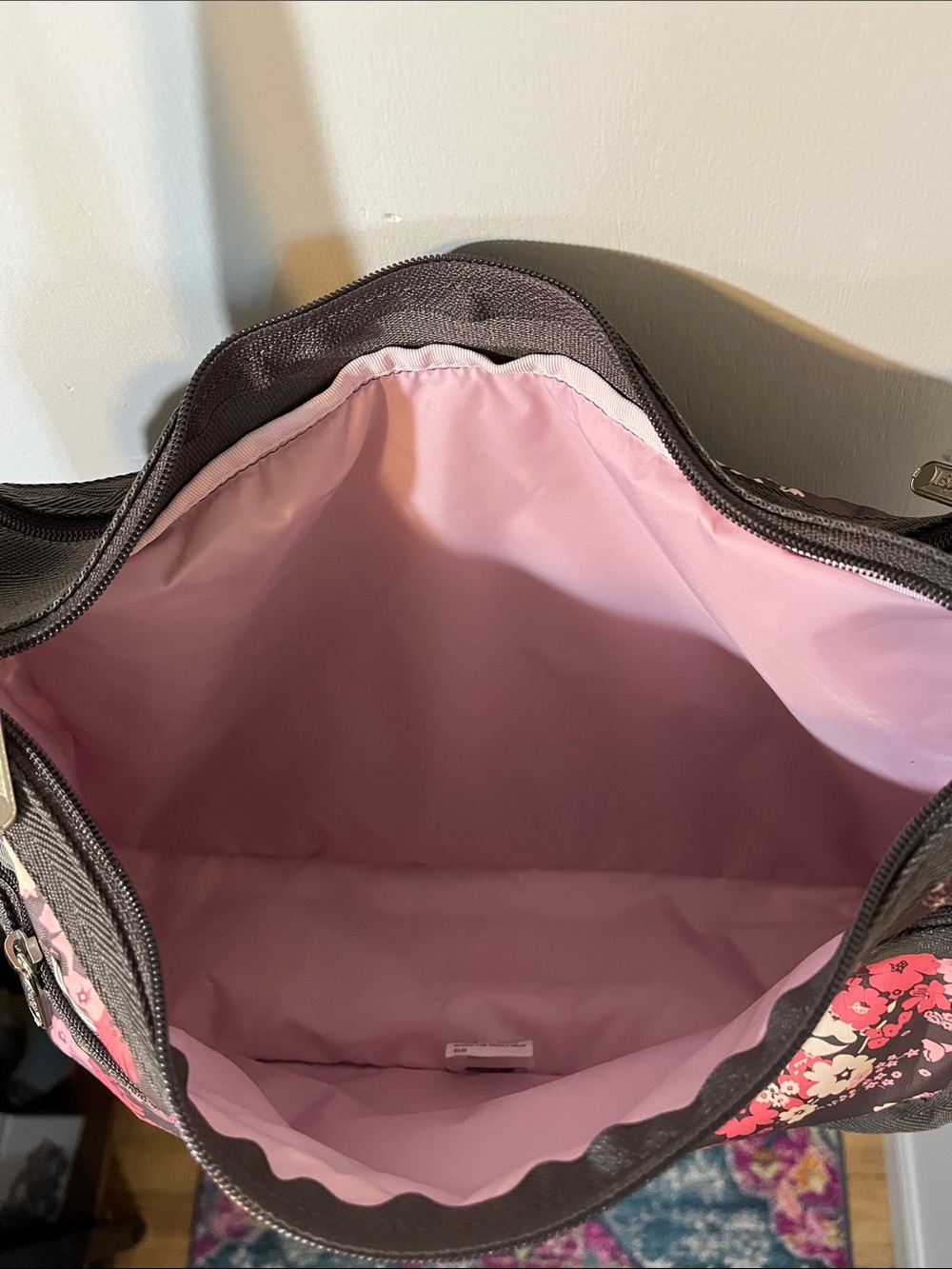 LeSportsac Floral Crossbody in Black with Pink & Purple Accents - Picture 5 of 7